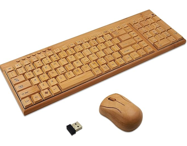 Smart Tech Handcrafted Natural Bamboo Wooden PC Wireless 2.4GHz Keyb